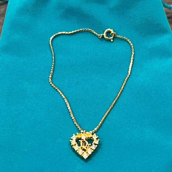 Authentic Christian Dior Heart Rhinestone Crystal Oblique Logo Gold Bracelet - Picture 1 of 7